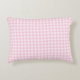 Pastel Pink Gingham Plaid Accent Pillow