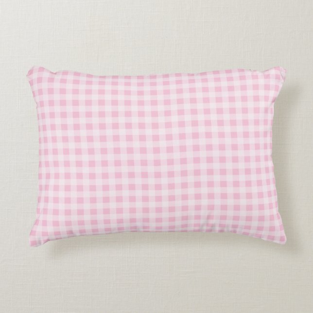 Pastel Pink Gingham Plaid Accent Pillow (Front)