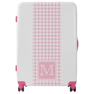 Pastel Pink Gingham Plaid Checker Modern Monogram Luggage