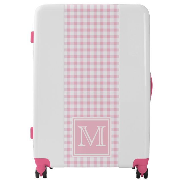 Pastel Pink Gingham Plaid Checker Modern Monogram Luggage (Front)