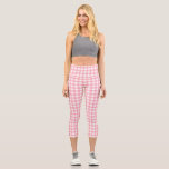 Pastel Pink Gingham Plaid Cottagecore Capri Leggings<br><div class="desc">Modern spring picnic trend,  with gingham plaid tartan pattern in hot pink and white colors.</div>