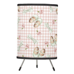 PASTEL PINK GINGHAM WITH GREEN BABY SHOES AND BOWS TRIPOD LAMP