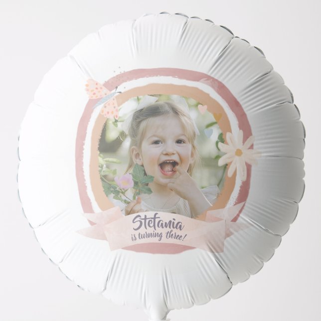 Pastel Pink Girl Birthday Photo Balloon (Front)