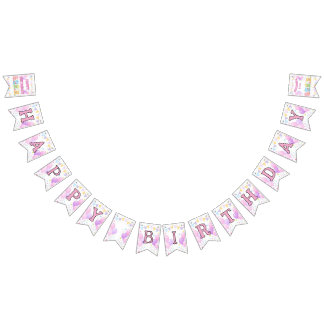 Pastel Pink Girl Festive Birthday Party Bunting Flags