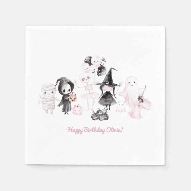 Pastel pink girl halloween birthday napkins (Front)