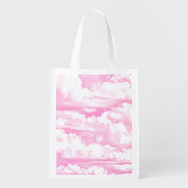 Pastel Pink Girly Clouds Decor Grocery Bag (Front)