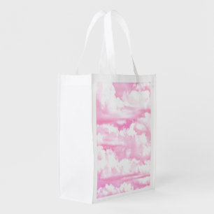 Pastel Pink Girly Clouds Decor Reusable Grocery Bag