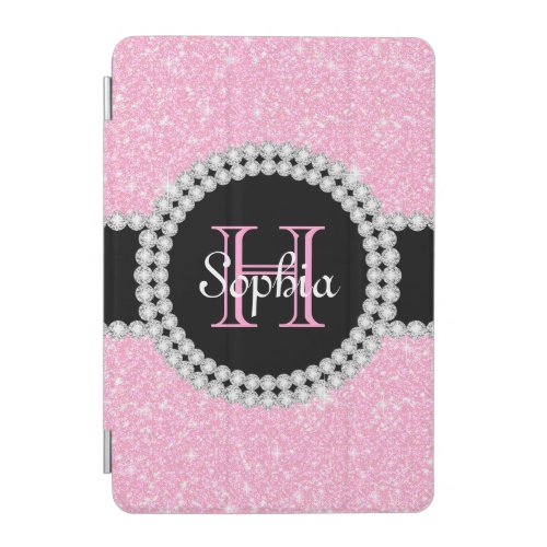 Pastel Pink Glitter Classy Monogram iPad Mini Case