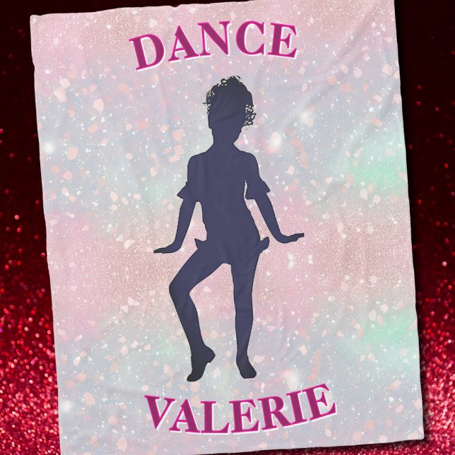 Pastel Pink Glitter Dance Girl Personalized Fleece Blanket (Glam Dance Blanket)