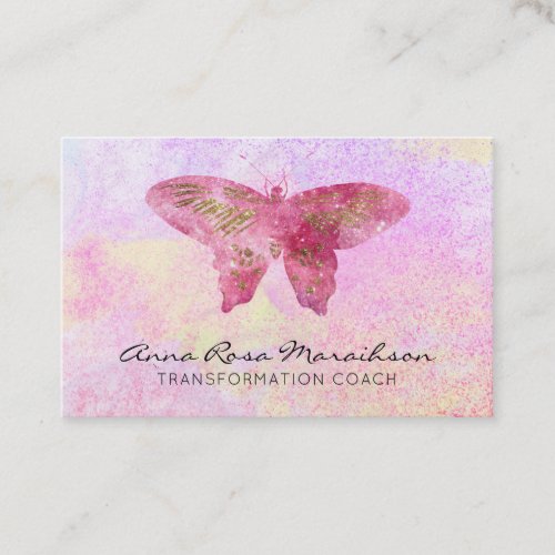  Pastel Pink Glitter Fantasy Gilded Butterfly Business Card