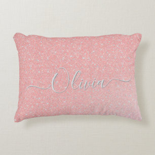 Pastel Pink Glitter Sparkle Custom Name Accent Pillow