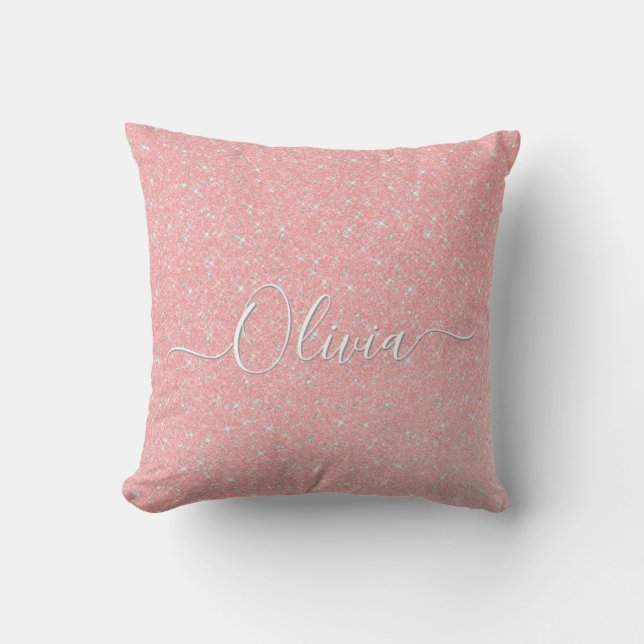 Pastel Pink Glitter Sparkle Custom Name  Throw Pillow (Front)