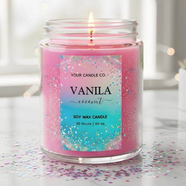 Pastel pink glitter Style Vertical Candle  Labels (Creator Uploaded)