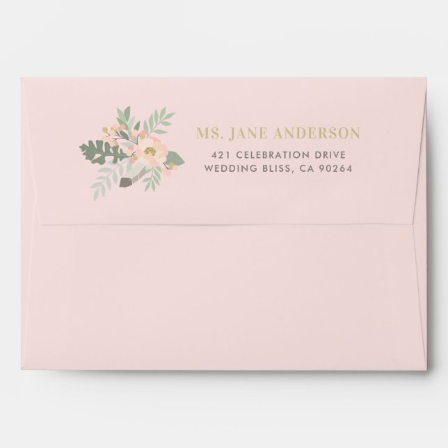 Pastel Pink Gold Floral Boho Wedding Mailing Envelope (Back (Top Flap))