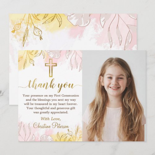 Pastel Pink Gold Floral First Communion Photo