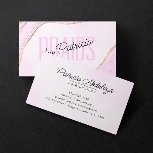 Pastel Pink Gold Glitter Agate African Hair Braids Business Card