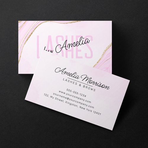 Pastel Pink Gold Glitter Agate Eye Lashes Brows Business Card