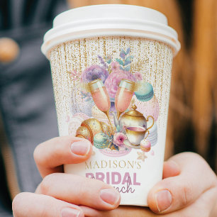 Pastel Pink Gold glitter Bridal Brunch Photo Paper Cups
