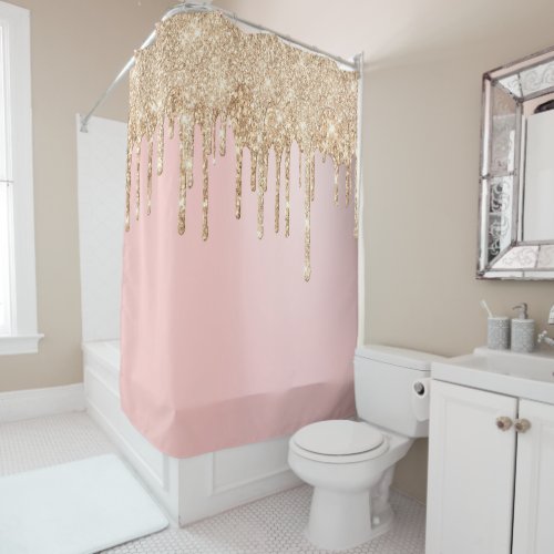  Pastel Pink Gold Glitter Drip AP7 Shower Curtain