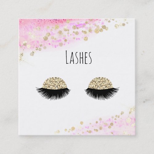  Pastel Pink Gold GlitterAbstract Lashes Square Business Card