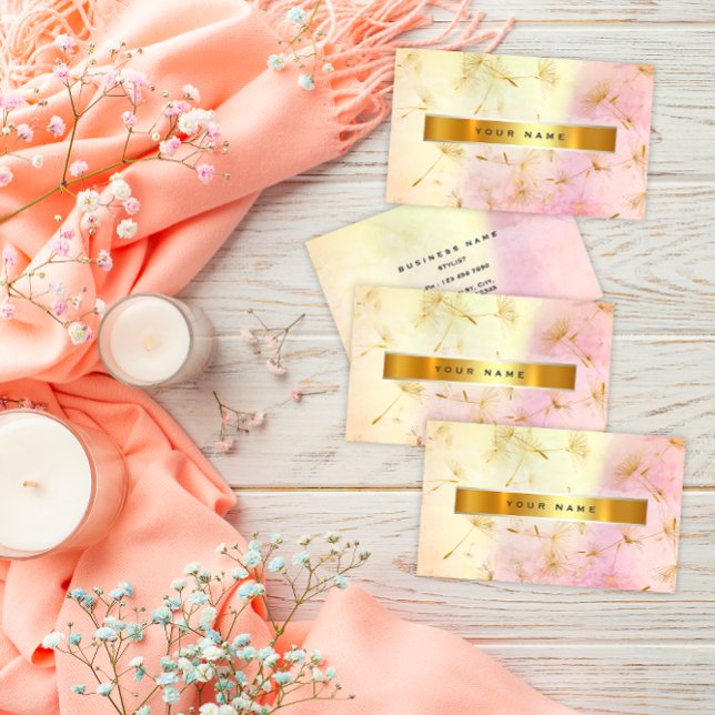 Pastel Pink  Gold Grungy Dandelion Confetti Vip Business Card (Pastel Pink Gold Grungy Dandelion Confetti Vip Business Card)