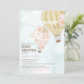 Pastel Pink & Gold Hot Air Balloon Baby Shower Invitation (Standing Front)