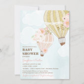 Pastel Pink & Gold Hot Air Balloon Baby Shower Invitation (Front)