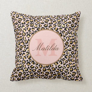 18x18 Multicolor Darcy777 Pink and Black Leopard Print Pattern Furry Chic Throw Pillow