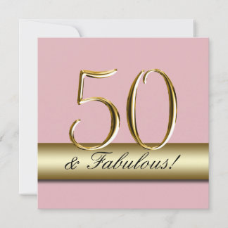 Pastel Pink Gold Simple 50th Birthday Party Invitation