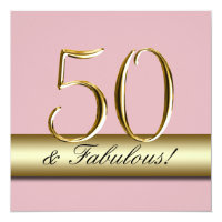 Pastel Pink Gold Simple 50th Birthday Party Invitation