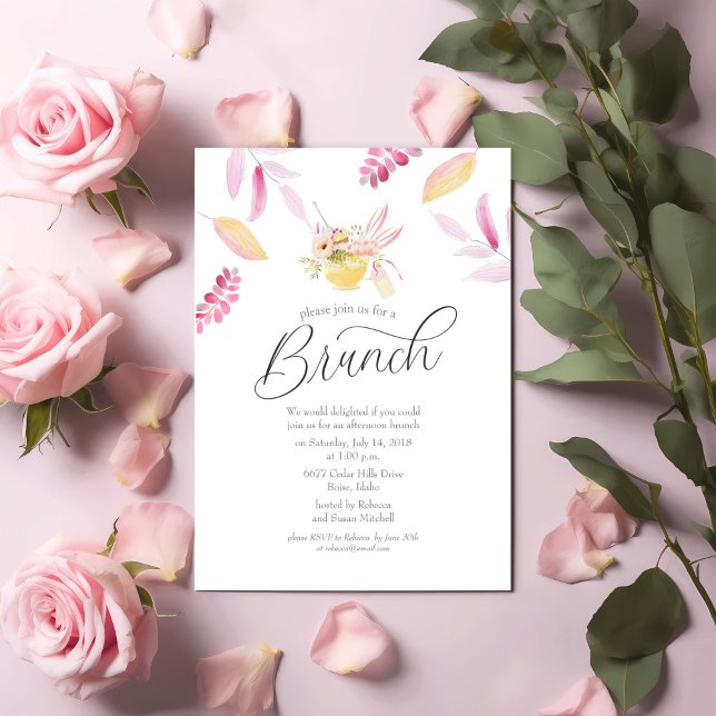 Pastel Pink & Gold Watercolor Floral Brunch Invitation (Creator Uploaded)