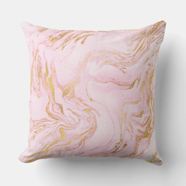Pastel Pink Gold White Marble Vip Throw Pillow (Front)