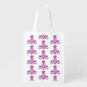 Pastel Pink Golden Retriever Writer Book Lover Art Grocery Bag