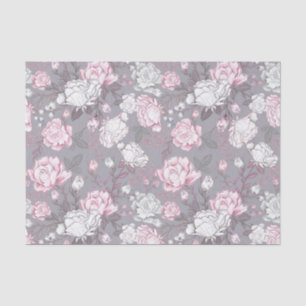 PASTEL PINK & GRAY BABY GIRL FLOWERS TISSUE PAPER