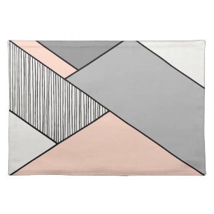 Pastel Pink, Gray, Black & White Modern Geometric Cloth Placemat