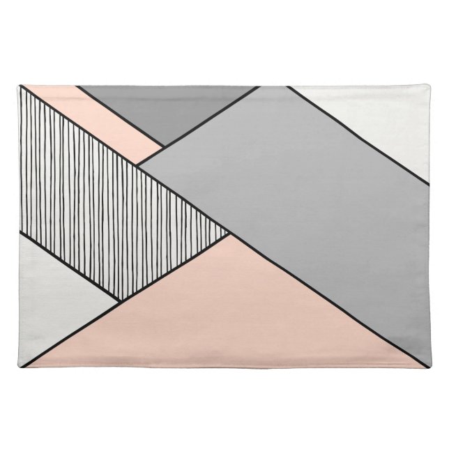 Pastel Pink, Gray, Black & White Modern Geometric Cloth Placemat (Front)