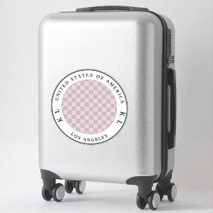 Pastel Pink Gray Checkered Monogram Travel Luggage Sticker