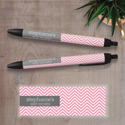 Pastel Pink  Gray Chevrons Baby Shower Collection Black Ink Pen