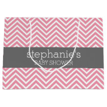 Pastel Pink & Gray Chevrons Baby Shower Collection Large Gift Bag