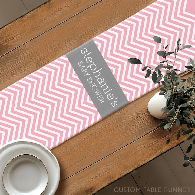 Pastel Pink & Gray Chevrons Baby Shower Collection Short Table Runner (Custom Table Runner)