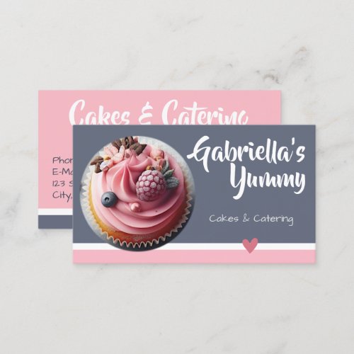 Pastel Pink Gray Cupcake Cake Photo Template Sweet Business Card