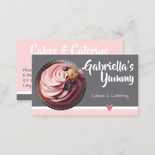 Pastel Pink Gray Cupcake Cake Photo Template Sweet Business Card