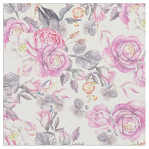 Pastel pink gray elegant country roses flowers fabric