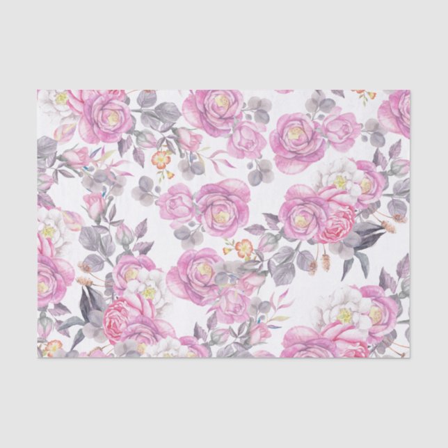 Pastel pink gray elegant country roses flowers tissue paper (Front)