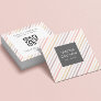 Pastel Pink Gray Gold Stripes QR CODE Square Business Card