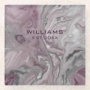 Pastel Pink Gray Marble Texture Personalized Glass Coaster