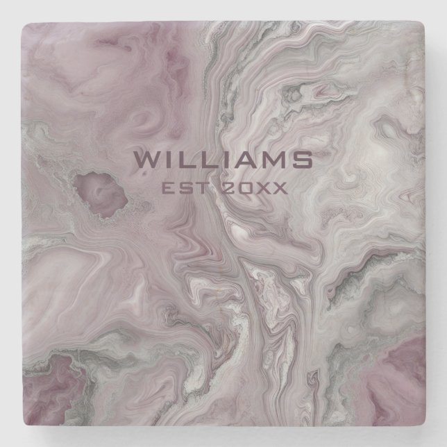Pastel Pink Gray Marble Texture Personalized Stone Coaster (Front)
