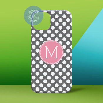 Pastel Pink & Gray Polka Dots With Custom Monogram Case-mate Iphone 14 Plus Case by iphone_ipad_cases at Zazzle