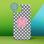 Pastel Pink &amp; Gray Polka Dots With Custom Monogram Iphone 15 Case at Zazzle