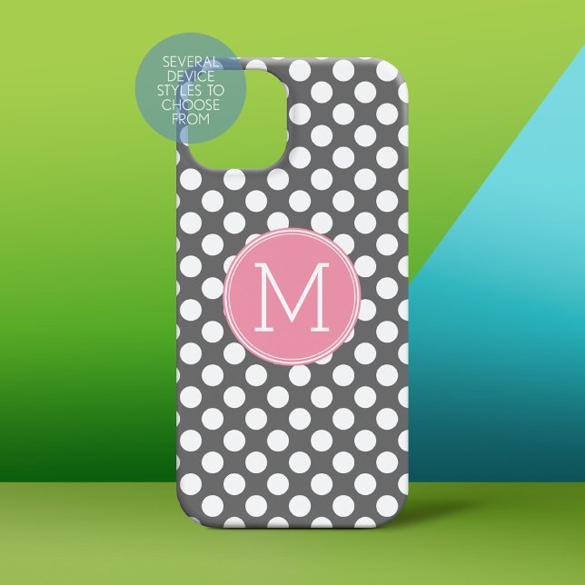 Pastel Pink & Gray Polka Dots with Custom Monogram Case-Mate iPhone Case (Personalized Phone Case)